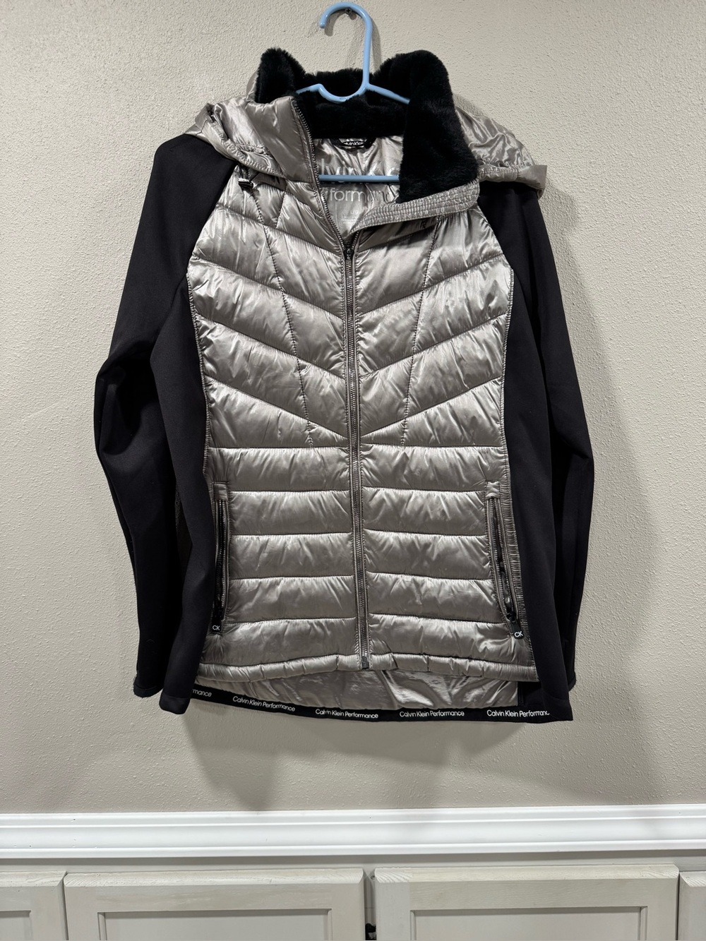 Calvin Klein Women's Black Faux Fur-Trim Performance Jacket